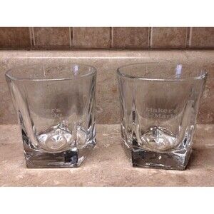 Set of 2 MAKERS MARK Etched Bourbon Whiskey Tumblers Rocks Glasses Heavy Mint